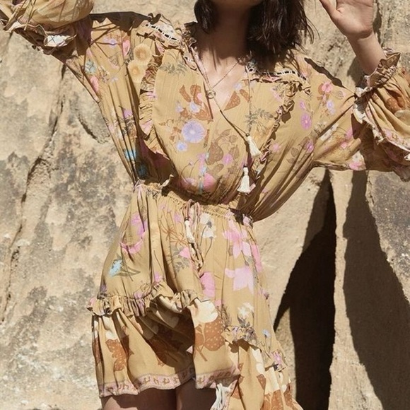 Spell & The Gypsy Collective Wild Bloom Long Sleeve Playdress, Mustard - Picture 15 of 16